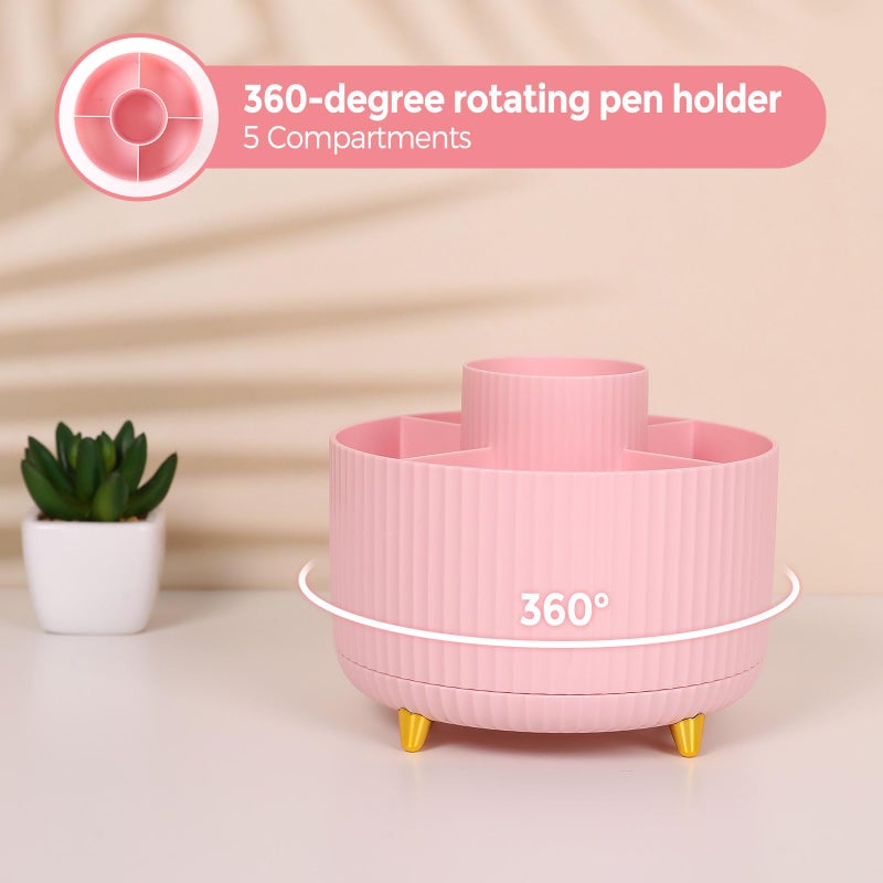 SKYDUE Pink Desk Accessories 10Pcs, Rotating Pen Holder for Desk, Stapler, Staple Remover, Tape Dispenser,2pcs Tape Refills, Binder Paper Clips Kit, Scissor,Pink Office School Supplies - Image 4