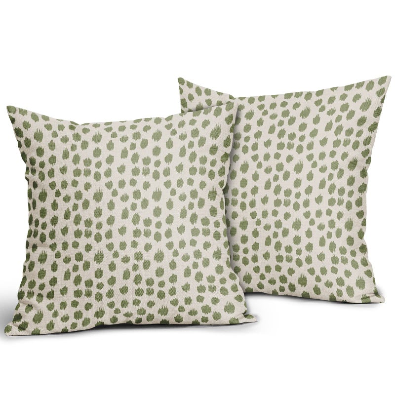 Sweetshow Sage Green Cream Pillow Covers 18x18 Set of 2 Boho Design Polka Dot Throw Pillows Modern Brush Strokes Print Decorative Outdoor Pillowcase Square Cushion Cover Linen Pillow Case for Sofa Couch Bed - Image 2