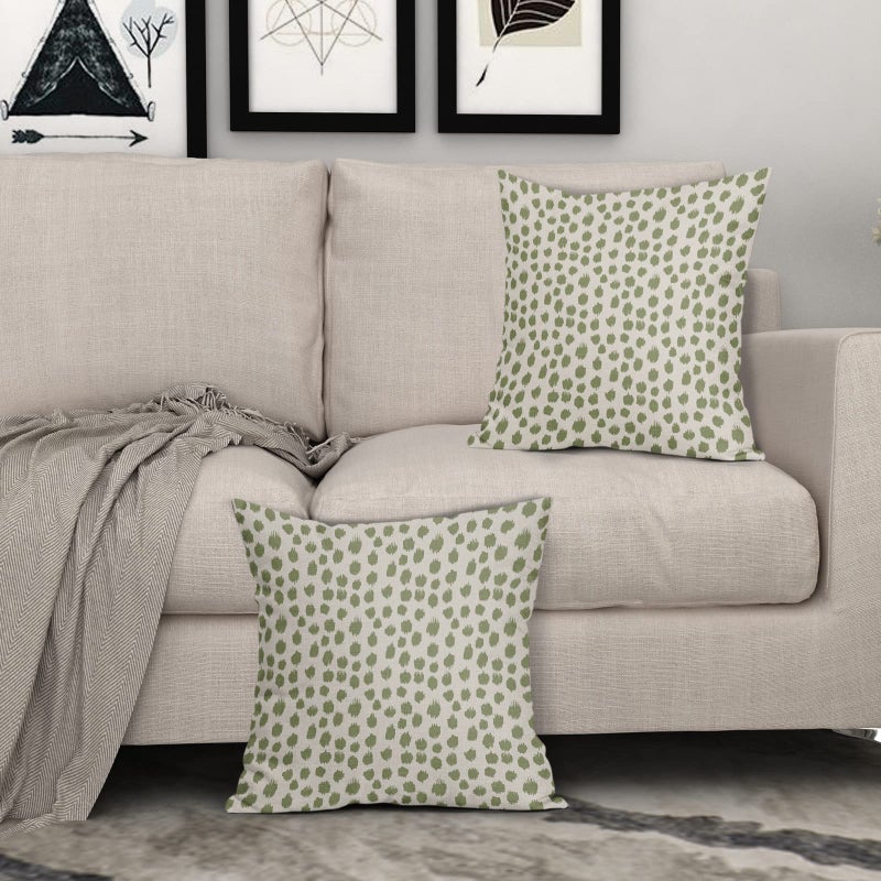Sweetshow Sage Green Cream Pillow Covers 18x18 Set of 2 Boho Design Polka Dot Throw Pillows Modern Brush Strokes Print Decorative Outdoor Pillowcase Square Cushion Cover Linen Pillow Case for Sofa Couch Bed - Image 3