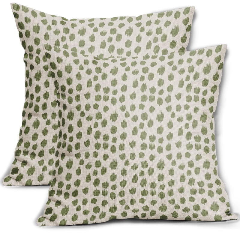Sweetshow Sage Green Cream Pillow Covers 18x18 Set of 2 Boho Design Polka Dot Throw Pillows Modern Brush Strokes Print Decorative Outdoor Pillowcase Square Cushion Cover Linen Pillow Case for Sofa Couch Bed - Image 1