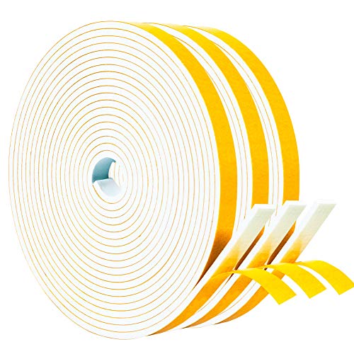 Yotache Weather Stripping Door Seal Strip White 3/8" x1/8", 50Ft Total, Foam Insulation Tape Gasket for Door Frame and Windows, 3 Rolls x 16.5Ft - Image 1
