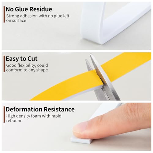 Yotache Weather Stripping Door Seal Strip White 3/8" x1/8", 50Ft Total, Foam Insulation Tape Gasket for Door Frame and Windows, 3 Rolls x 16.5Ft - Image 5
