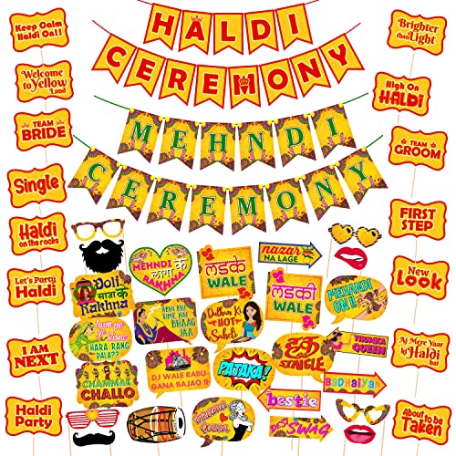 Zyozique Mehndi Props & Haldi Props & Mehndi Paper Banner & Haldi Paper Banner for Wedding Photoshoot - Pack of 44 - Image 1