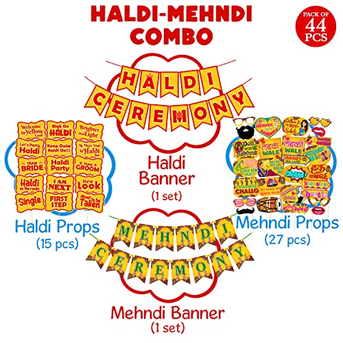 Zyozique Mehndi Props & Haldi Props & Mehndi Paper Banner & Haldi Paper Banner for Wedding Photoshoot - Pack of 44 - Image 2