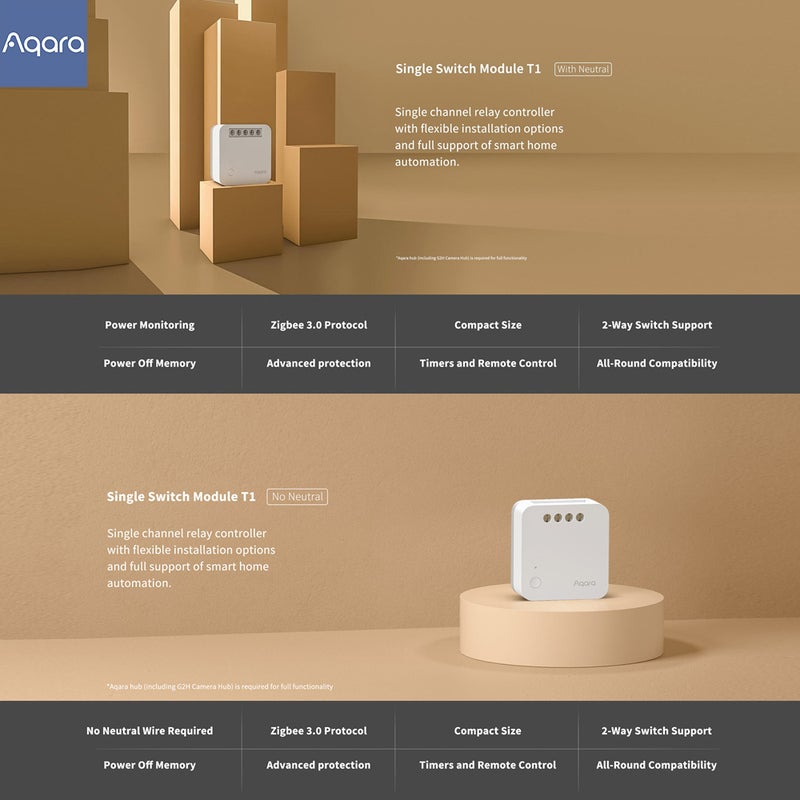 وحدة مفاتيح تبديل أحادية الاتجاه Aqara T1 (مُتحكم ريلاي لاسلكي) مع تقنية Zigbee 3.0 مع أو بدون موصل محايد - منبهات منزل ذكي ورصد طاقة - Image 5
