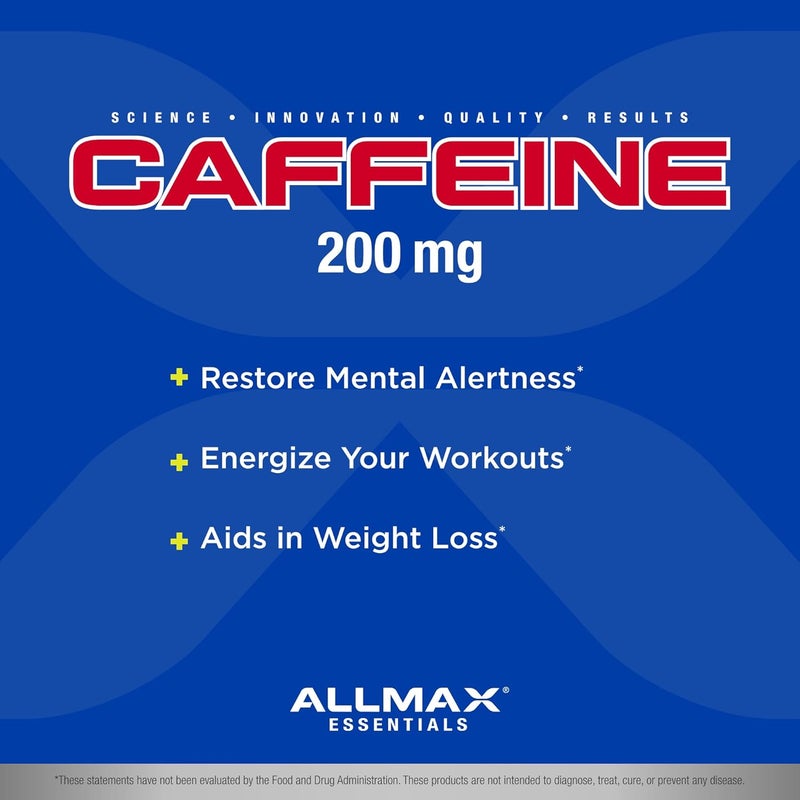 AllMax Nutrition حبوب الكافيين من ALLMAX للتغذية طاقة مستدامة قبل التمرين تركيز ذهني امتصاص سريع نباتي 200 ملغ 100 قرص - Image 3