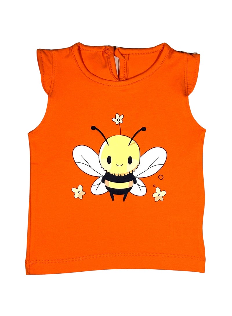 Baby Co. Bee Orange Short Girls Set (Orange T-shirt + Black Shorts) - Image 2