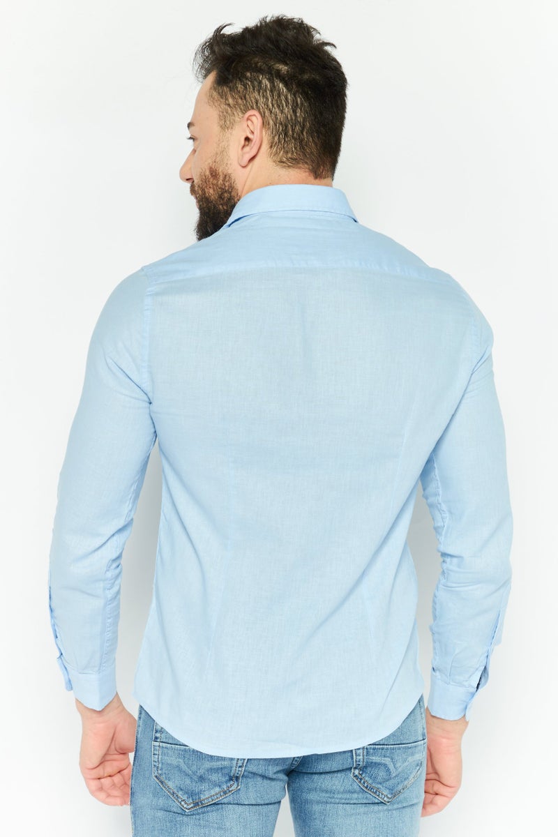 Gazzarrini قميص رجالي عادي بأكمام طويلة بلون أزرق فاتح - Image 4