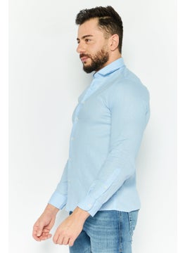 Gazzarrini Men Regular Fit Solid Long Sleeves Casual Shirt, Light Blue  - Image 3