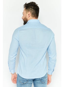 Gazzarrini Men Regular Fit Solid Long Sleeves Casual Shirt, Light Blue  - Image 4