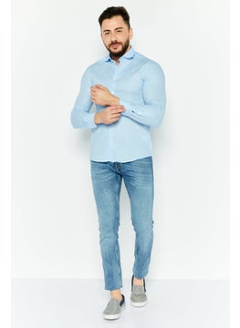 Gazzarrini Men Regular Fit Solid Long Sleeves Casual Shirt, Light Blue  - Image 2