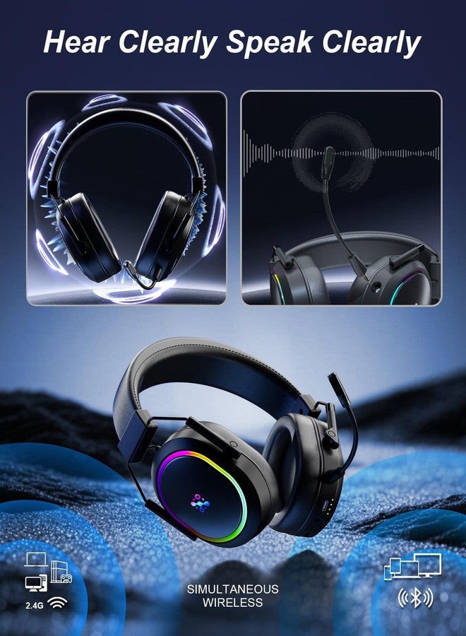 Taiahiro Wireless Gaming Headset for PS5 PS4, Bluetooth 2.4GHz Headphones with Noise Cancelling Mic, 23ms Low Latency Audio, 50+ Hrs & Surround Sound Memory Foam Gamer Headsets for Switch, Laptop, Mobile, Mac - Image 3