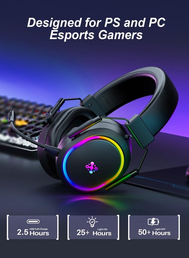 Taiahiro Wireless Gaming Headset for PS5 PS4, Bluetooth 2.4GHz Headphones with Noise Cancelling Mic, 23ms Low Latency Audio, 50+ Hrs & Surround Sound Memory Foam Gamer Headsets for Switch, Laptop, Mobile, Mac - Image 5