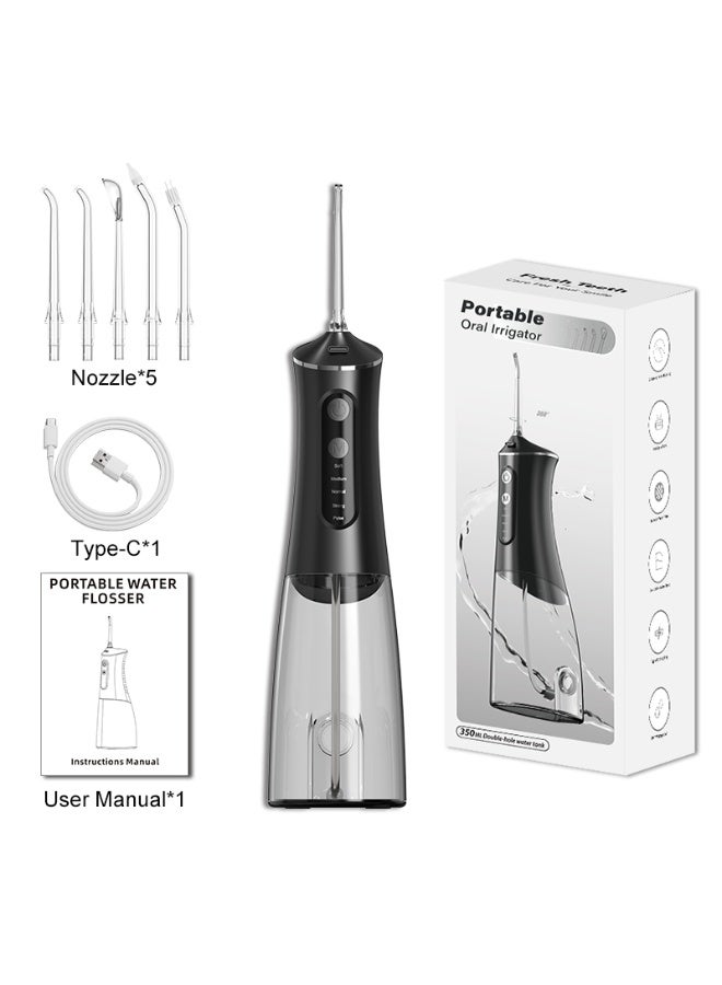 MOVEFLASH Water Flosser, 350ml Portable Oral Irrigator with 5 Cleaning Modes & 360° Gravity Ball, Cordless Teeth Cleaner, Type-C Rechargeable, 5 Replacement Nozzles, IPX7 Waterproof – Black - Image 1