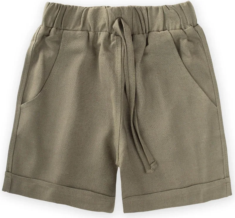 Cigit Sarh Linen Shorts Khaki Green