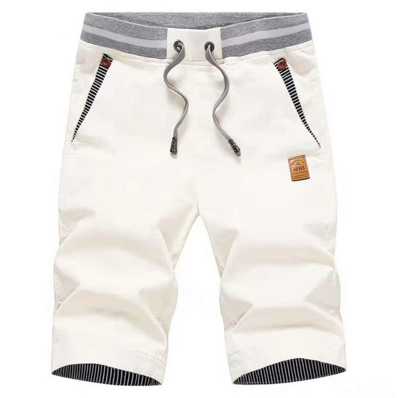 Tansozer Men's Shorts Casual Classic Fit Drawstring Summer Beach Shorts with Elastic Waist and Pockets (White, Large) - Image 2