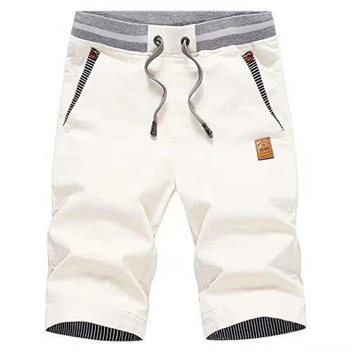 Tansozer Men's Shorts Casual Classic Fit Drawstring Summer Beach Shorts with Elastic Waist and Pockets (White, Large) - Image 1