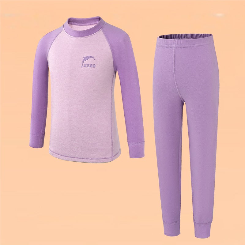 Teenagers Warm Suit Big Children Yang Velvet Double-Sided Sanding Autumn Clothes Autumn Trousers Home Base Shirt Monochrome Printing - Image 1