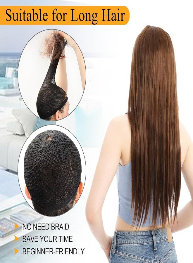 BAERFIT قبعة شعر مستعار شبكية أنيقة للنساء من BAERFIT، مناسبة للشعر الطويل، شبكة شعر للشعر المستعار، قبعة شعر، قبعة شبكية لتثبيت الشعر المستعار، أسود، طقم من قطعتين - Image 3