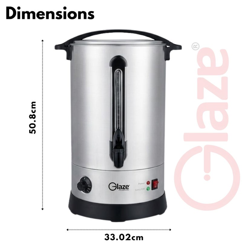 Glaze 20-Litre Electric Water Boiler & Urn Heater - 1800W Premium 304 Stainless Steel Catering Kettle with Adjustable Temperature Control, Secure Locking Lid & Water Level Indicator - Silver - Image 2