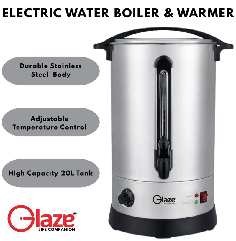 Glaze 20-Litre Electric Water Boiler & Urn Heater - 1800W Premium 304 Stainless Steel Catering Kettle with Adjustable Temperature Control, Secure Locking Lid & Water Level Indicator - Silver - Image 5