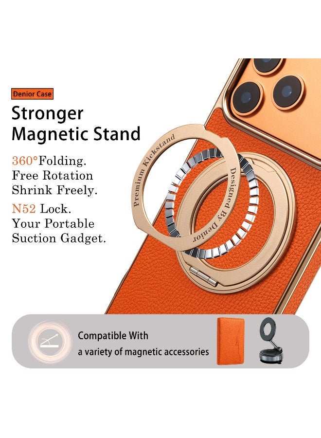 دينيور جراب MagSafe لهاتف iPhone 17 Pro، غطاء خلفي مغناطيسي، أغطية جلدية أصلية مع حامل غير مرئي دوار 360 درجة، مقاوم للصدمات والسقوط بالكامل، متوافق مع ملحقات Apple 17 Pro - (برتقالي) - Image 5
