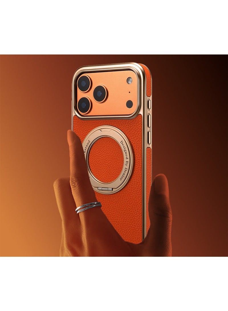 دينيور جراب MagSafe لهاتف iPhone 17 Pro، غطاء خلفي مغناطيسي، أغطية جلدية أصلية مع حامل غير مرئي دوار 360 درجة، مقاوم للصدمات والسقوط بالكامل، متوافق مع ملحقات Apple 17 Pro - (برتقالي) - Image 2