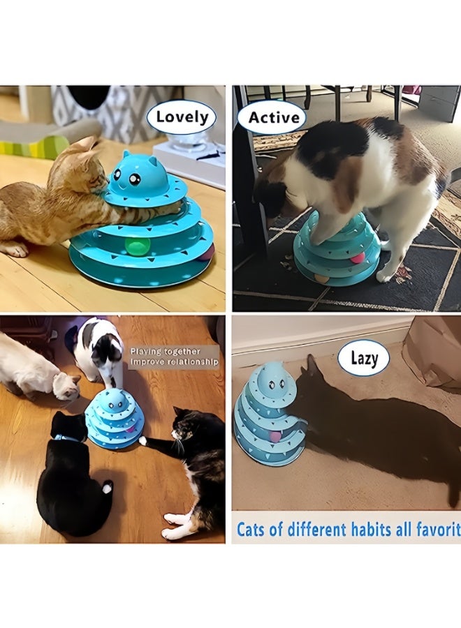 Kidle 14 PCS Cat Toys for Indoor Cats Kitten Pet Interactive Fun Roller Exerciser Track Toys 3 Level Cat Teaser Ball Toys with 3 Colorful Balls Cat Feather Wand Toys - Image 3