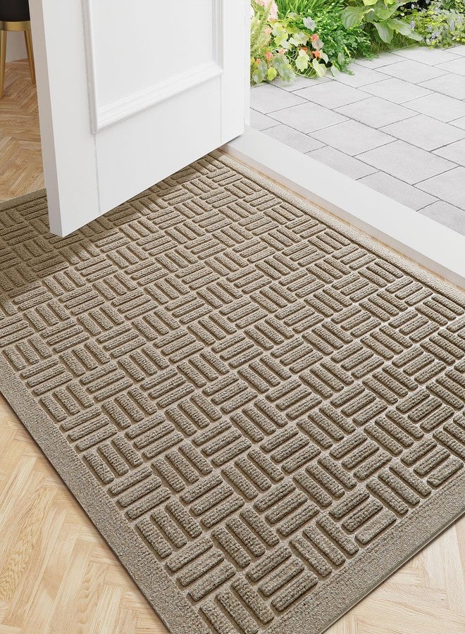 Mibao Front Door Mat Indoor Outdoor Entrance, Dirt Trapping Waterproof All-Season, All-Weather Doormat, Non-Slip Durable Natural Rubber Low Profile Easy Clean Patio Entrance Mat, 29.5" x 17", Beige - Image 1