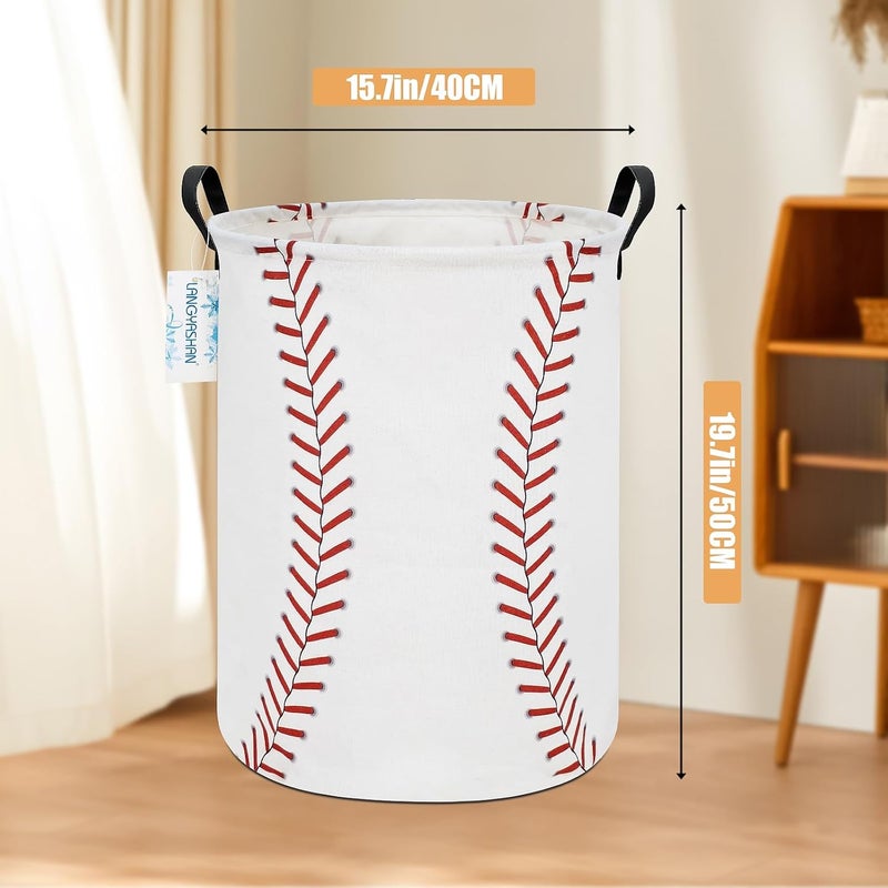 LANGYASHAN Laundry Basket Canvas Fabric Collapsible Organizer Basket for Storage Bin Toy Bins Gift Baskets Bedroom Clothes Children Nursery Hamper (Baseball) - Image 2