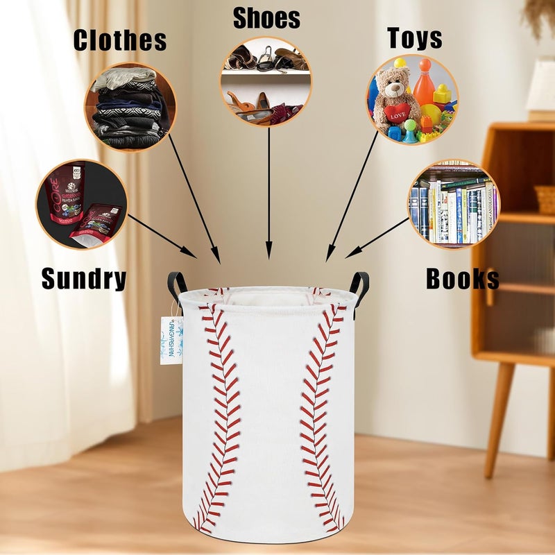 LANGYASHAN Laundry Basket Canvas Fabric Collapsible Organizer Basket for Storage Bin Toy Bins Gift Baskets Bedroom Clothes Children Nursery Hamper (Baseball) - Image 4