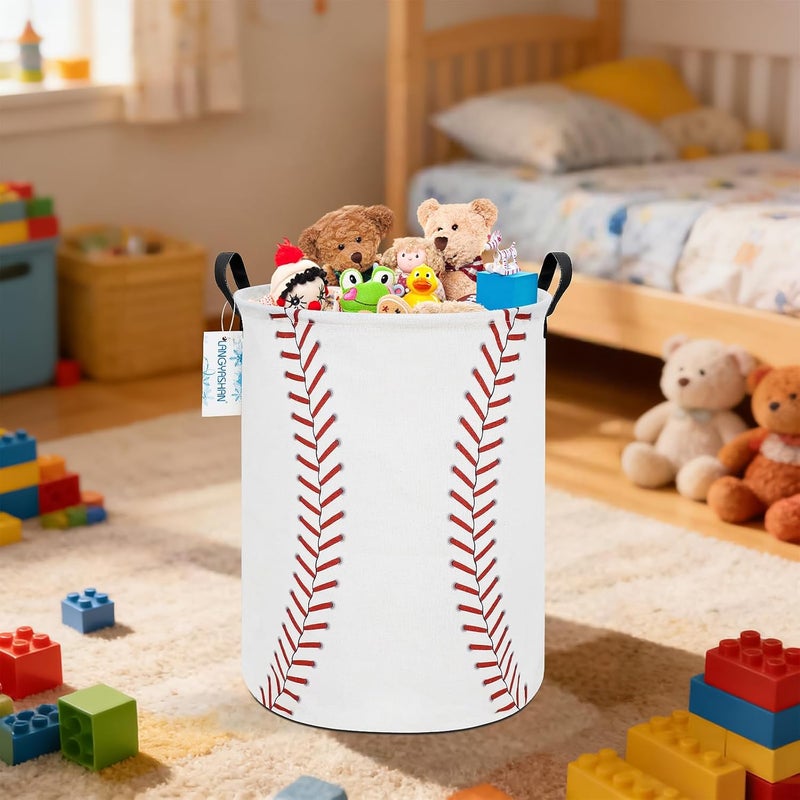 LANGYASHAN Laundry Basket Canvas Fabric Collapsible Organizer Basket for Storage Bin Toy Bins Gift Baskets Bedroom Clothes Children Nursery Hamper (Baseball) - Image 5