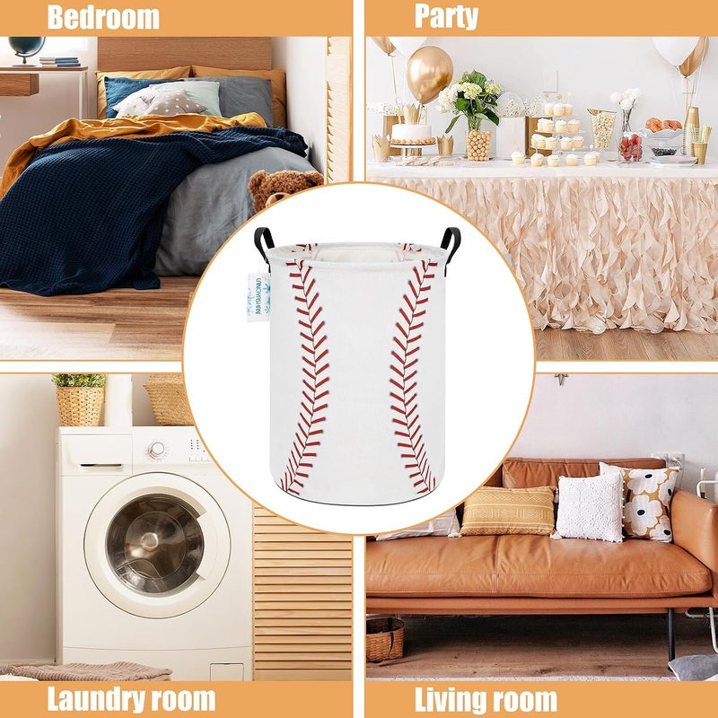 LANGYASHAN Laundry Basket Canvas Fabric Collapsible Organizer Basket for Storage Bin Toy Bins Gift Baskets Bedroom Clothes Children Nursery Hamper (Baseball) - Image 3