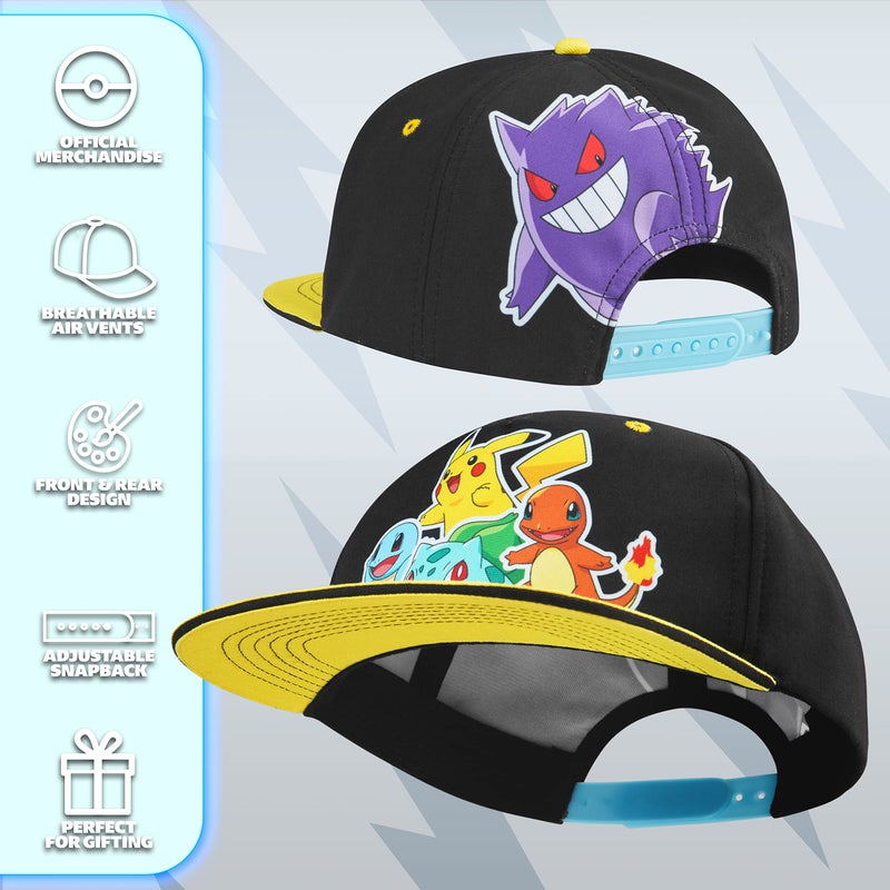 Pokemon Bucket Hat for Kids Unisex Baseball Cap Pikachu Adjustable Strap Trucker Cap Sun Hat for Kids Snapback (Black/Yellow) - Image 5