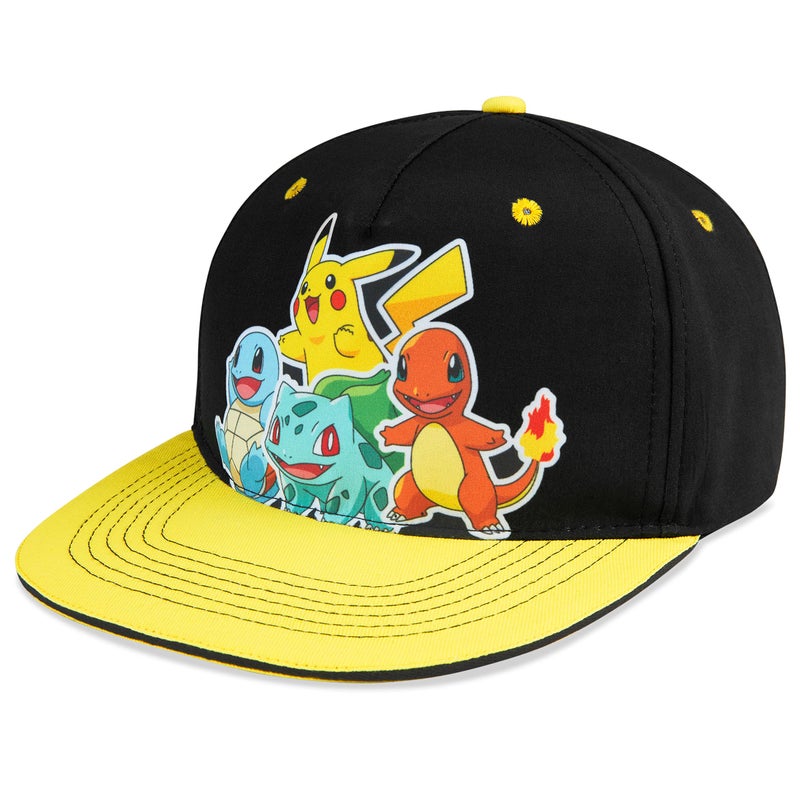 Pokemon Bucket Hat for Kids Unisex Baseball Cap Pikachu Adjustable Strap Trucker Cap Sun Hat for Kids Snapback (Black/Yellow) - Image 1