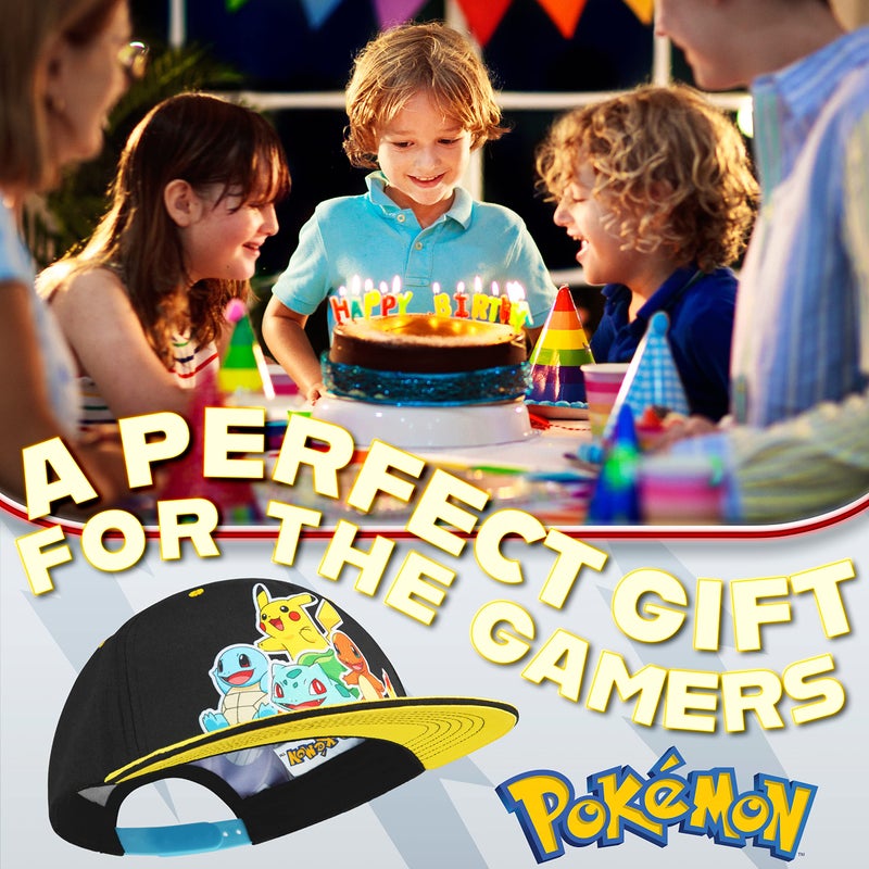 Pokemon Bucket Hat for Kids Unisex Baseball Cap Pikachu Adjustable Strap Trucker Cap Sun Hat for Kids Snapback (Black/Yellow) - Image 3