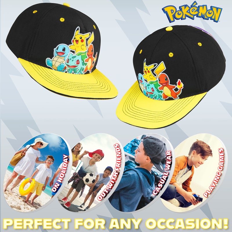 Pokemon Bucket Hat for Kids Unisex Baseball Cap Pikachu Adjustable Strap Trucker Cap Sun Hat for Kids Snapback (Black/Yellow) - Image 4