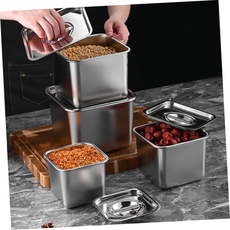 Square Stainless Steel Seasoning Holder with Lid 14cm Spice Container Kitchen Condiment Storage Pot for Home Cooking - Image 5
