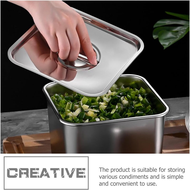 Square Stainless Steel Seasoning Holder with Lid 14cm Spice Container Kitchen Condiment Storage Pot for Home Cooking - Image 3