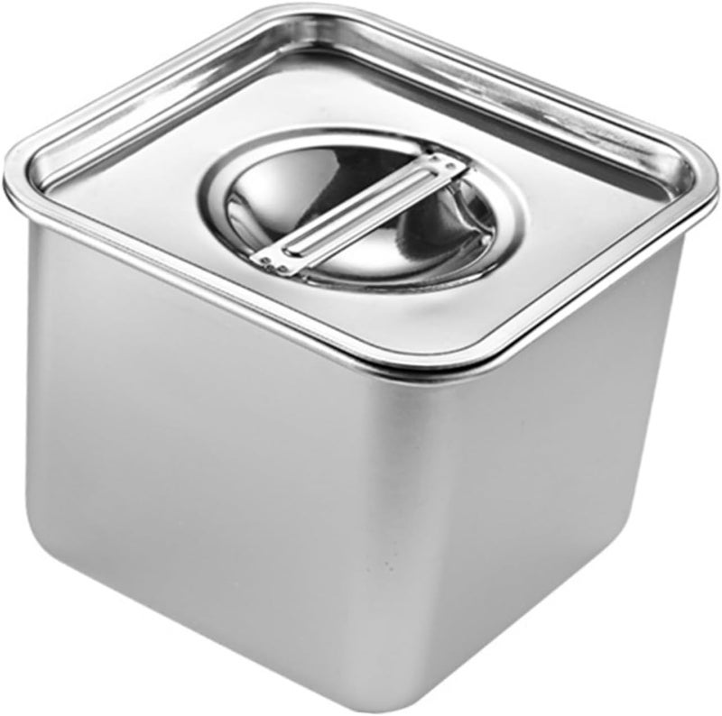 Square Stainless Steel Seasoning Holder with Lid 14cm Spice Container Kitchen Condiment Storage Pot for Home Cooking - Image 1