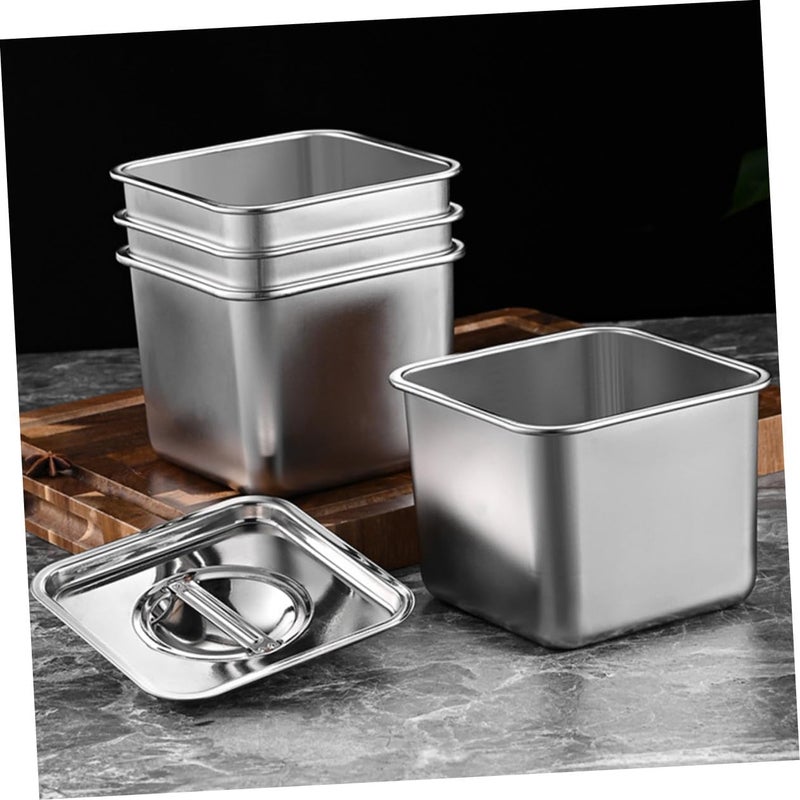 Square Stainless Steel Seasoning Holder with Lid 14cm Spice Container Kitchen Condiment Storage Pot for Home Cooking - Image 4