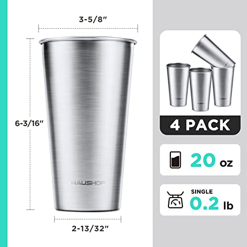 HAUSHOF Pint Cup, 20 oz Stainless Steel Cups, Stackable Metal Drinking Cups, Stacking Beer Pint Cups for Home, Party, Camping, Outdoor, Unbreakable, 4 Pack - Image 3
