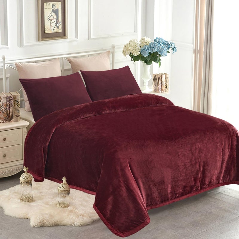 JYK Fleece Plush Blanket 3.5 LB, 1 Ply, Korean Mink Blanket Queen 79" x 91" - Super Soft and Warm, Lightweight and Cozy Fuzzy Solid Color Fleece Blanket for Bed, Burgundy - Image 1