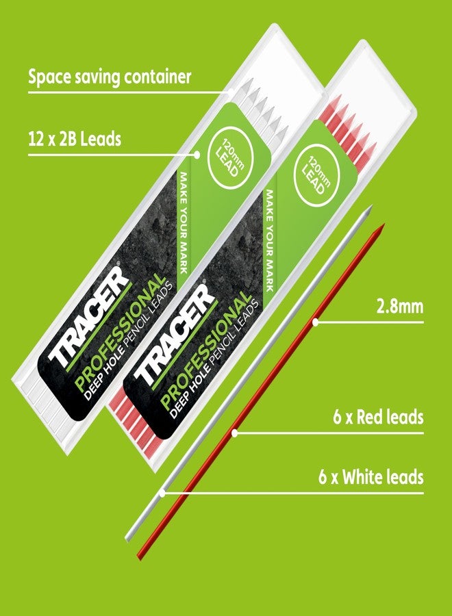 Tracer Deep Hole Pencil Alternative Leads Set - 12 x 2.8mm High-Visibility Coloured Leads: 6 Red, 6 White - Image 2