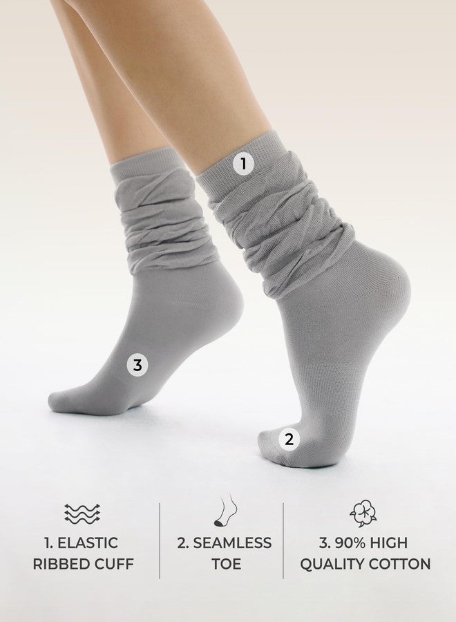 FITRELL Slouch Crew Socks for Women, 3 Pairs Soft Cotton Mid Calf Cute Retro Scrunch Socks, White+grey+black, S-M - Image 3