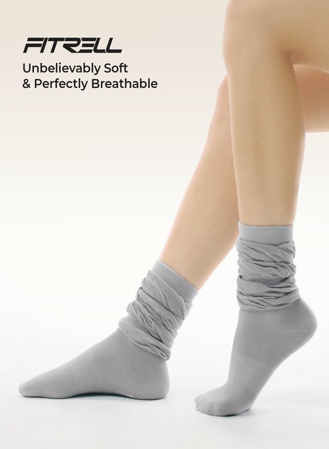 FITRELL Slouch Crew Socks for Women, 3 Pairs Soft Cotton Mid Calf Cute Retro Scrunch Socks, White+grey+black, S-M - Image 5