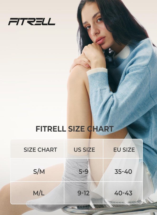 FITRELL Slouch Crew Socks for Women, 3 Pairs Soft Cotton Mid Calf Cute Retro Scrunch Socks, White+grey+black, S-M - Image 2
