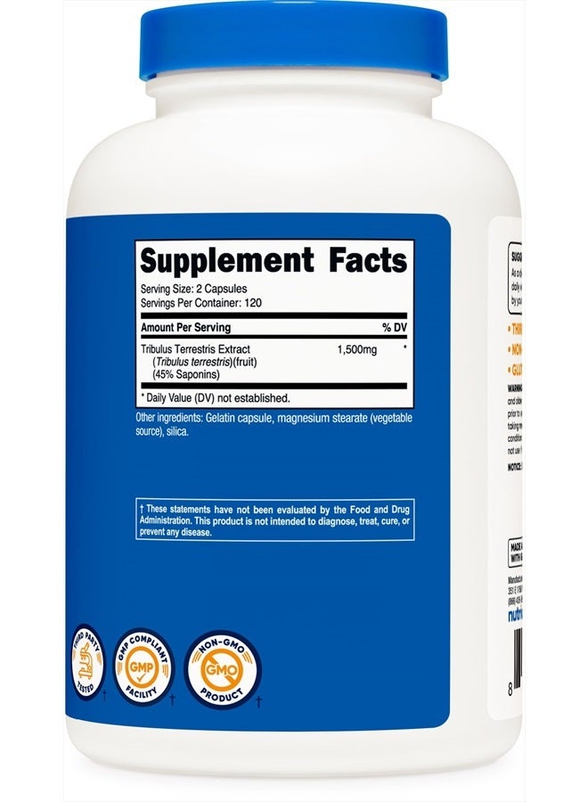 Nutricost Tribulus Terrestris Extract 1500mg, 240 Capsules - 45% Saponins, 120 Servings, Non-GMO, Gluten Free - Image 3