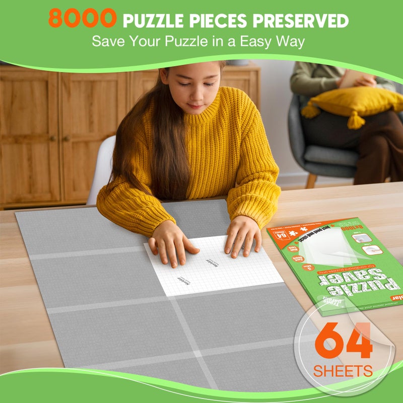 Nariolar Ultra-Adhesion Transparent Puzzle Glue Sheets, 64 Puzzle Saver Sheets for Preserving Up to 8x1000-Piece Jigsaws - Image 3