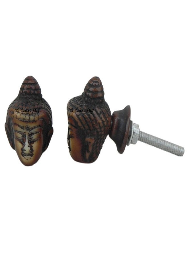 Indian-Shelf Pack of 2 Brown Farmhouse Knobs Bone Buddha Premium Drawer Wardrobe Knob - Image 1